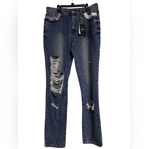 Flamingo Denim - Flamingo Distressed Blue Jeans Size Large 12-14